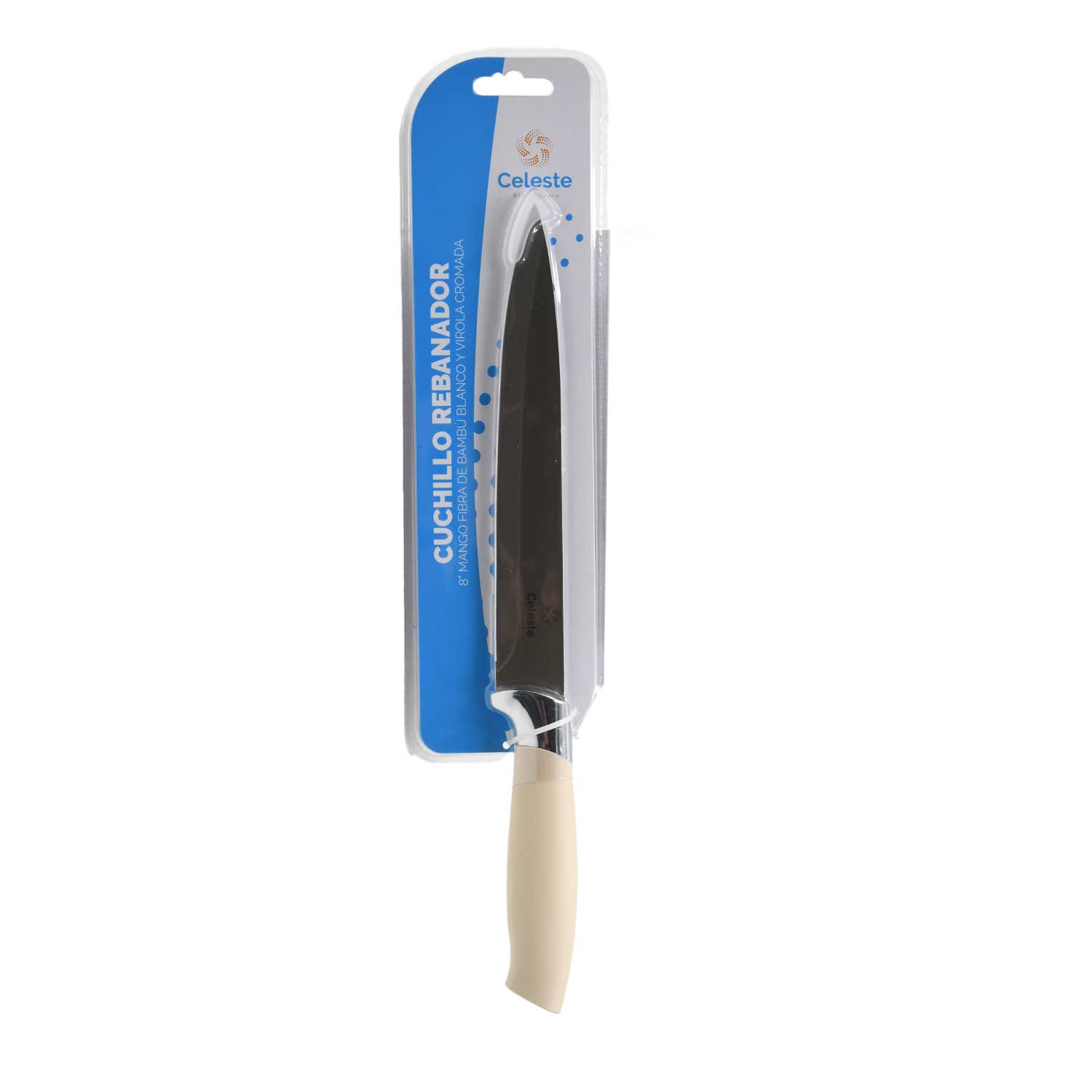 Cuchillo Ms24-Bmf02 Rebanador 8" Mango Fibra De Bambú Blanco